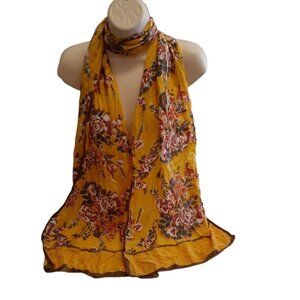 VTG Taraliya India Scarf Gold Pink Batik Roses Long Rectangular 76" x 14"